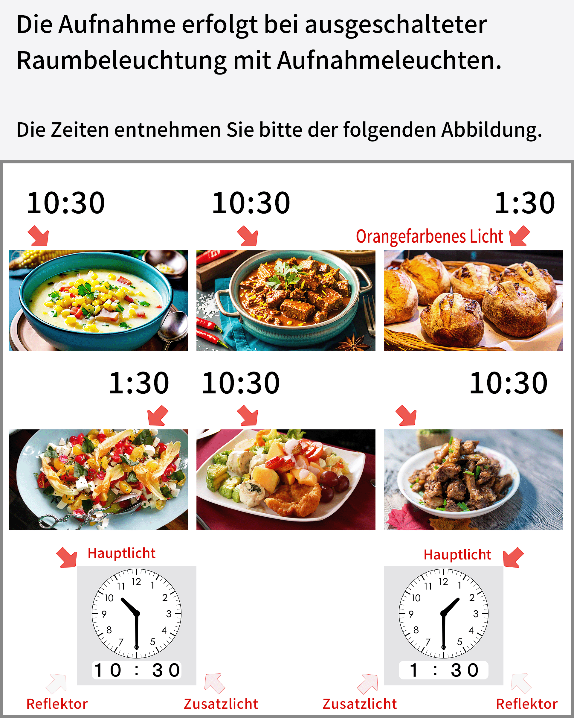 Unterschiedliche Beleuchtung von Food-Fotos