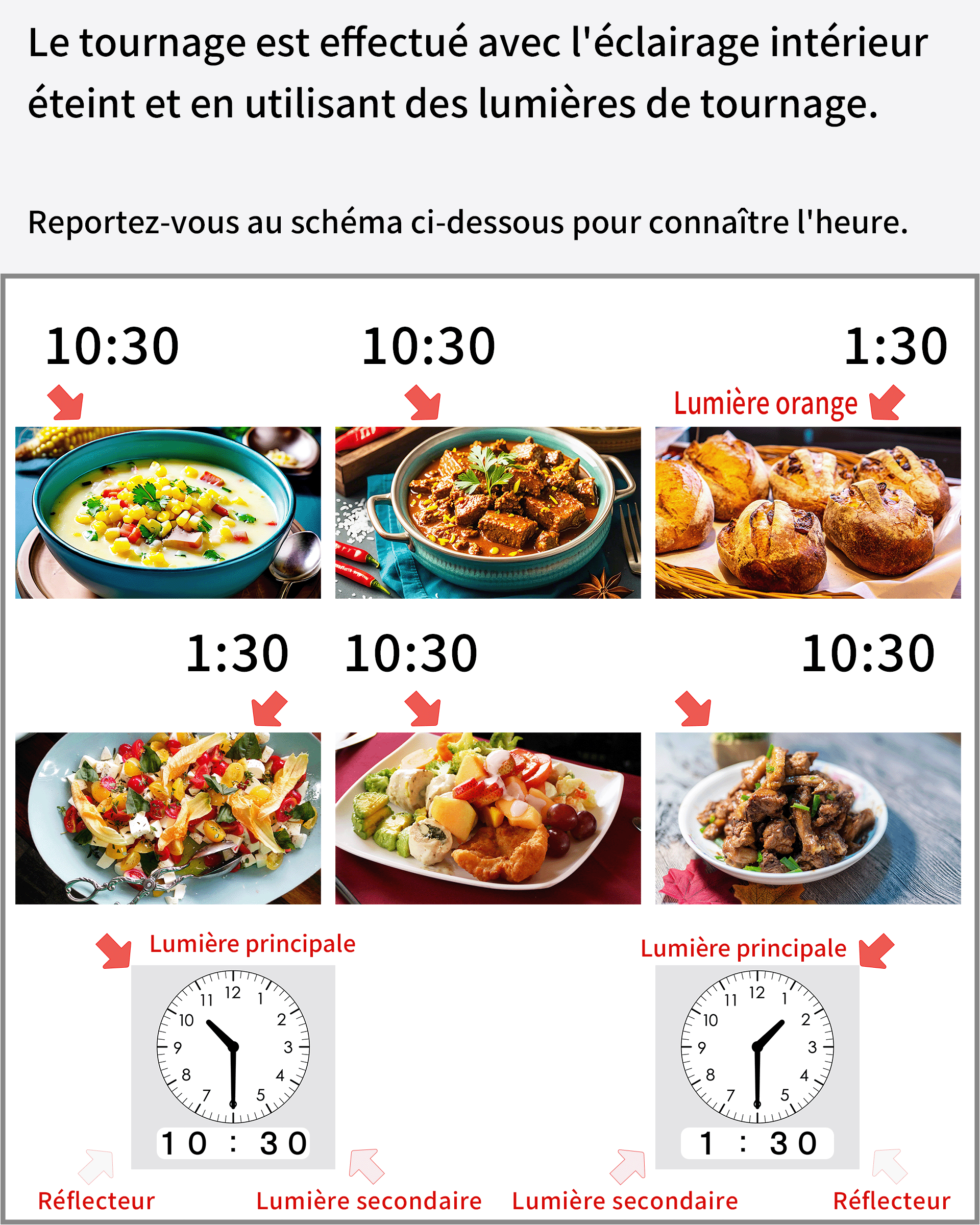 La différence d'éclairage pour les photos de nourriture