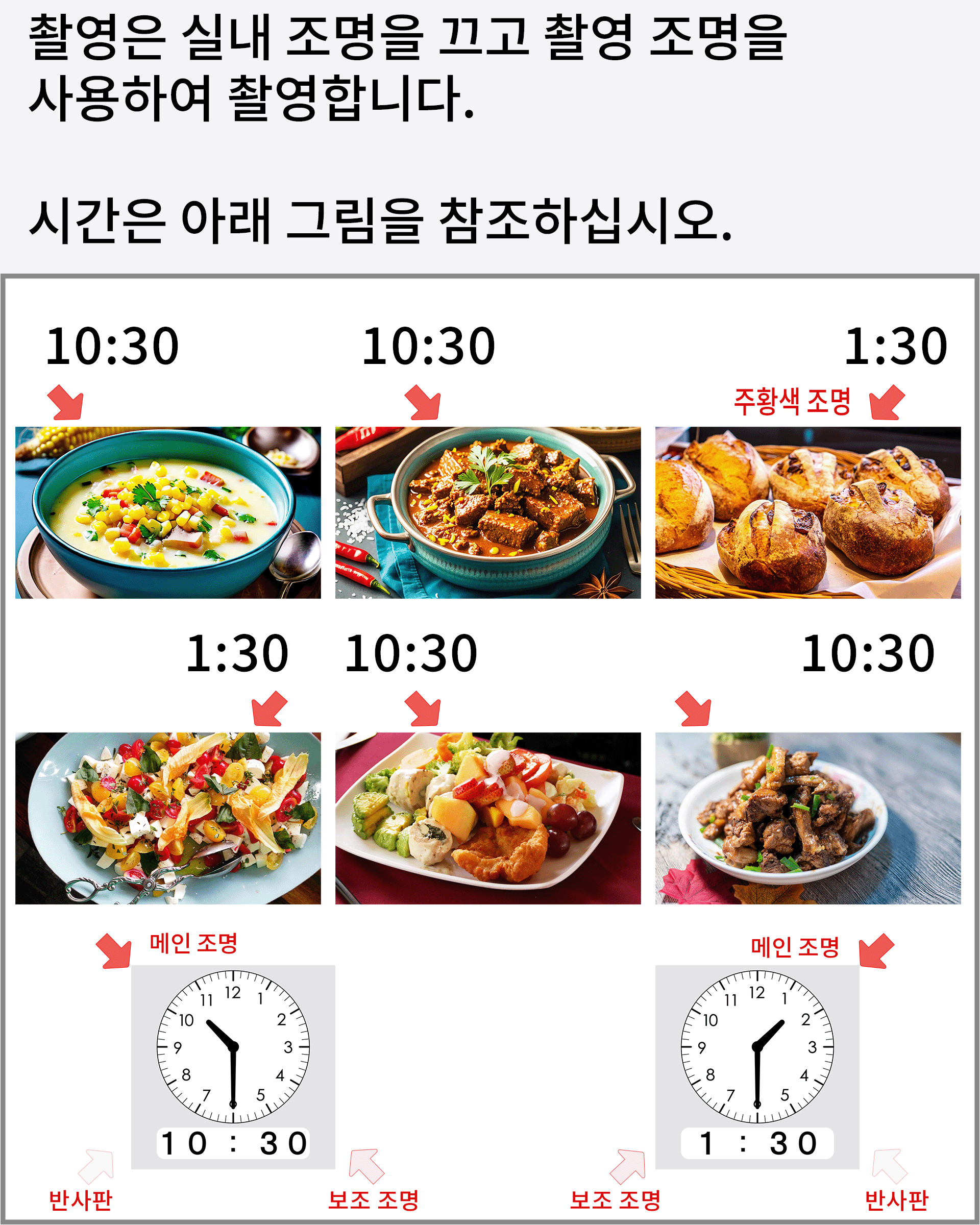 요리 사진 조명의 차이